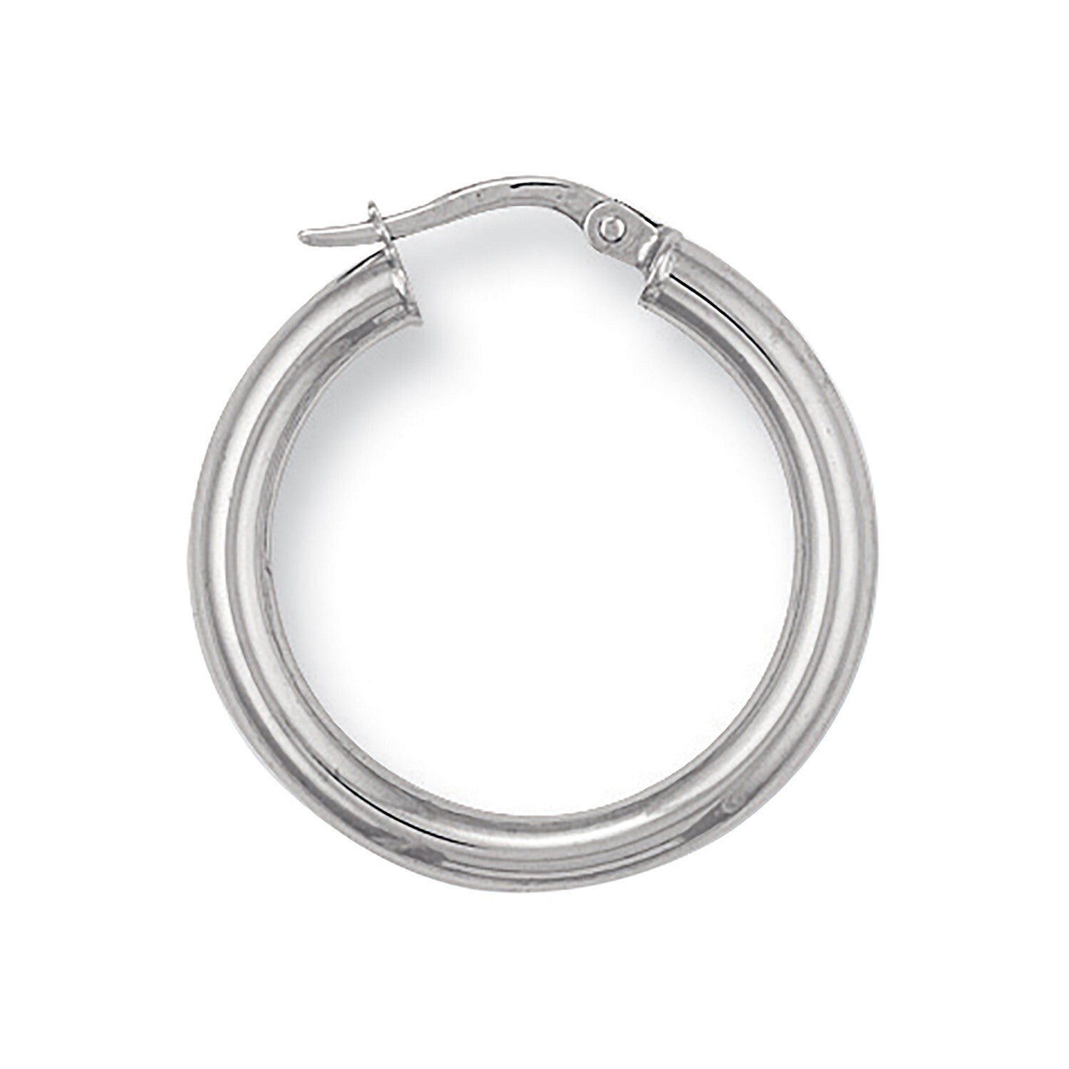 White Gold 25mm Hoop Earrings Round Tubular Hoops Hallmarked