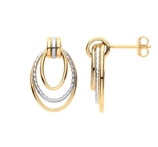 Graduated Oval Drop Earrings 9ct Yellow and White Gold Hallmarked 20mm Drops