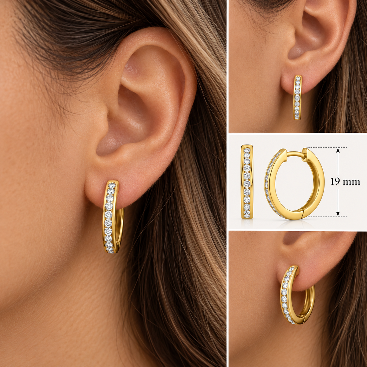 Real Diamond Hoop Earrings 9ct Yellow Gold 19mm Diameter 0.50ctw Mined Diamonds