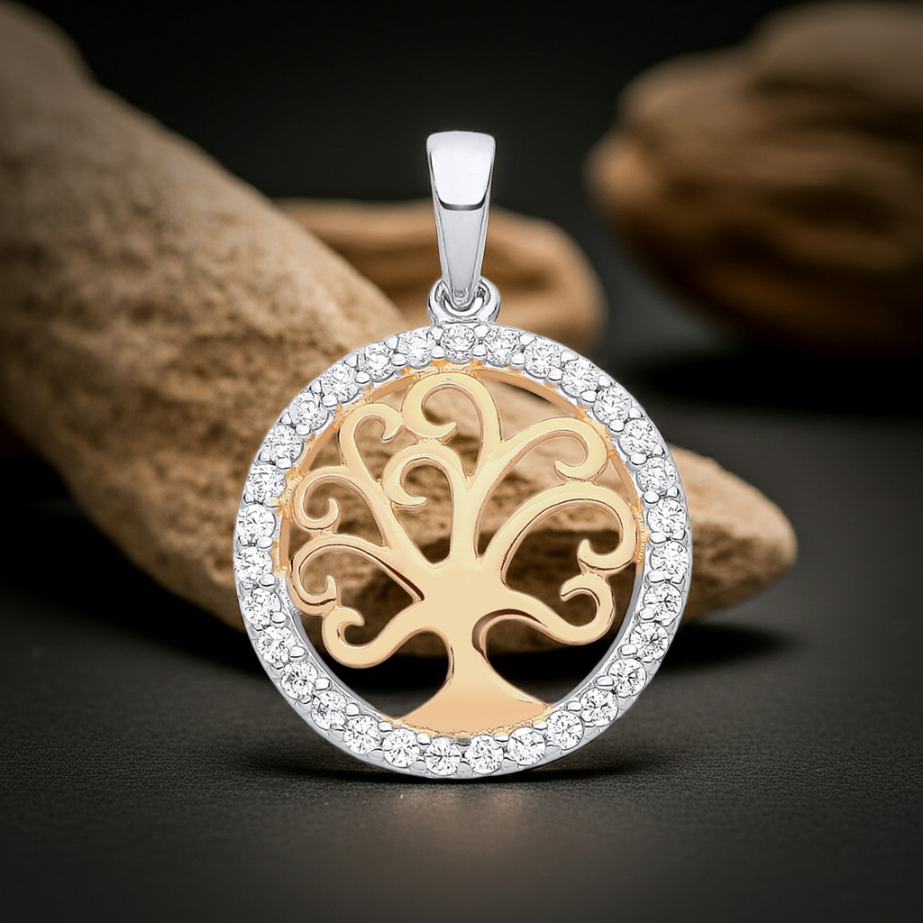 Tree of Life Pendant 18ct Gold on Solid Sterling Silver 925 Hallmark 18" Chain