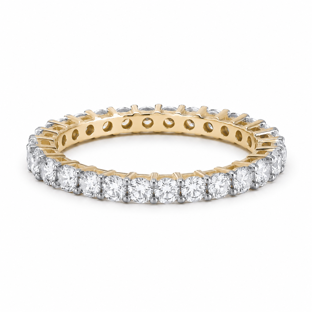 18ct Gold Full Eternity 3mm Band Wedding Ring on Solid Sterling Silver 925
