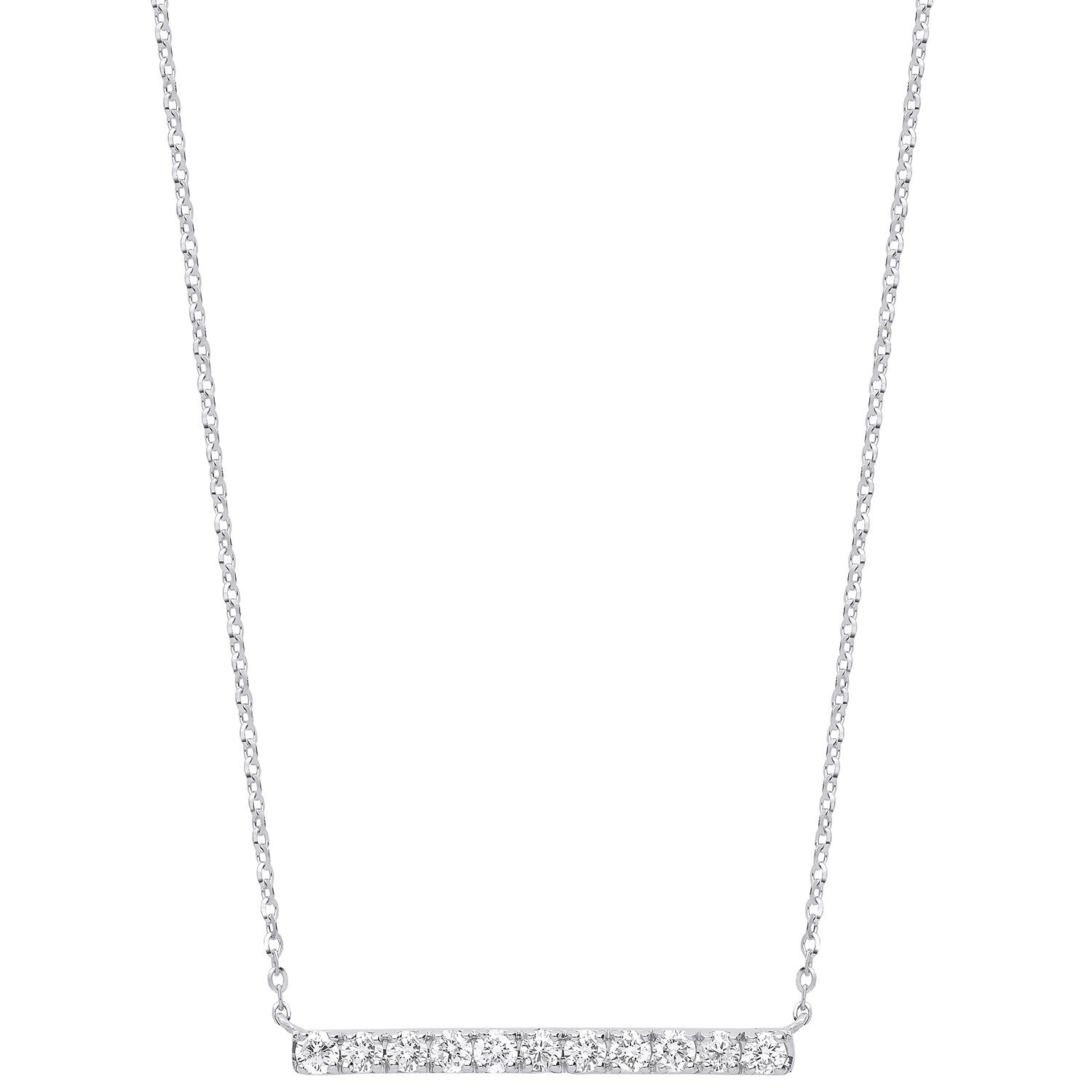 9ct White Gold 0.33ct Diamond Bar Necklace (18in/45cm) Chain Adjustable 16" 17"