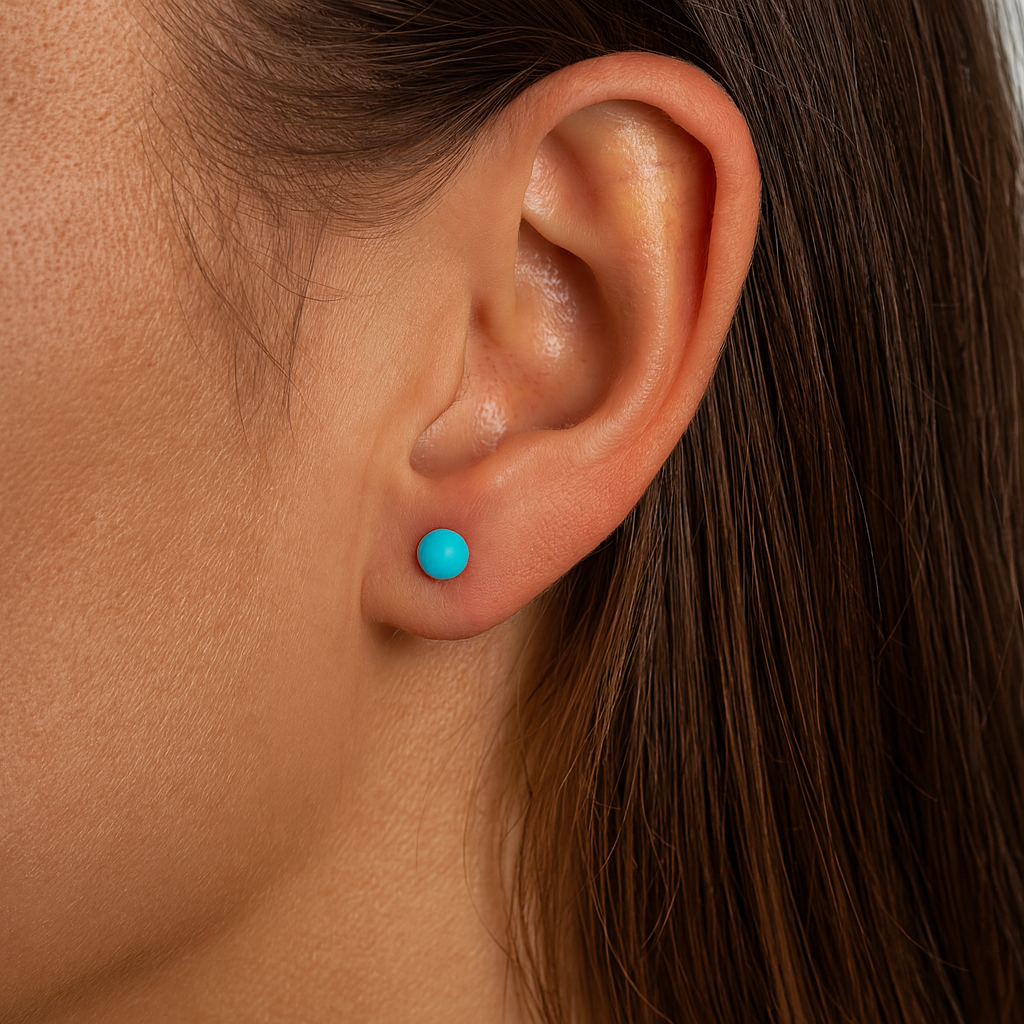 18ct Gold Blue Opal Earrings on Solid Sterling Silver 4.1mm 925 Hallmark