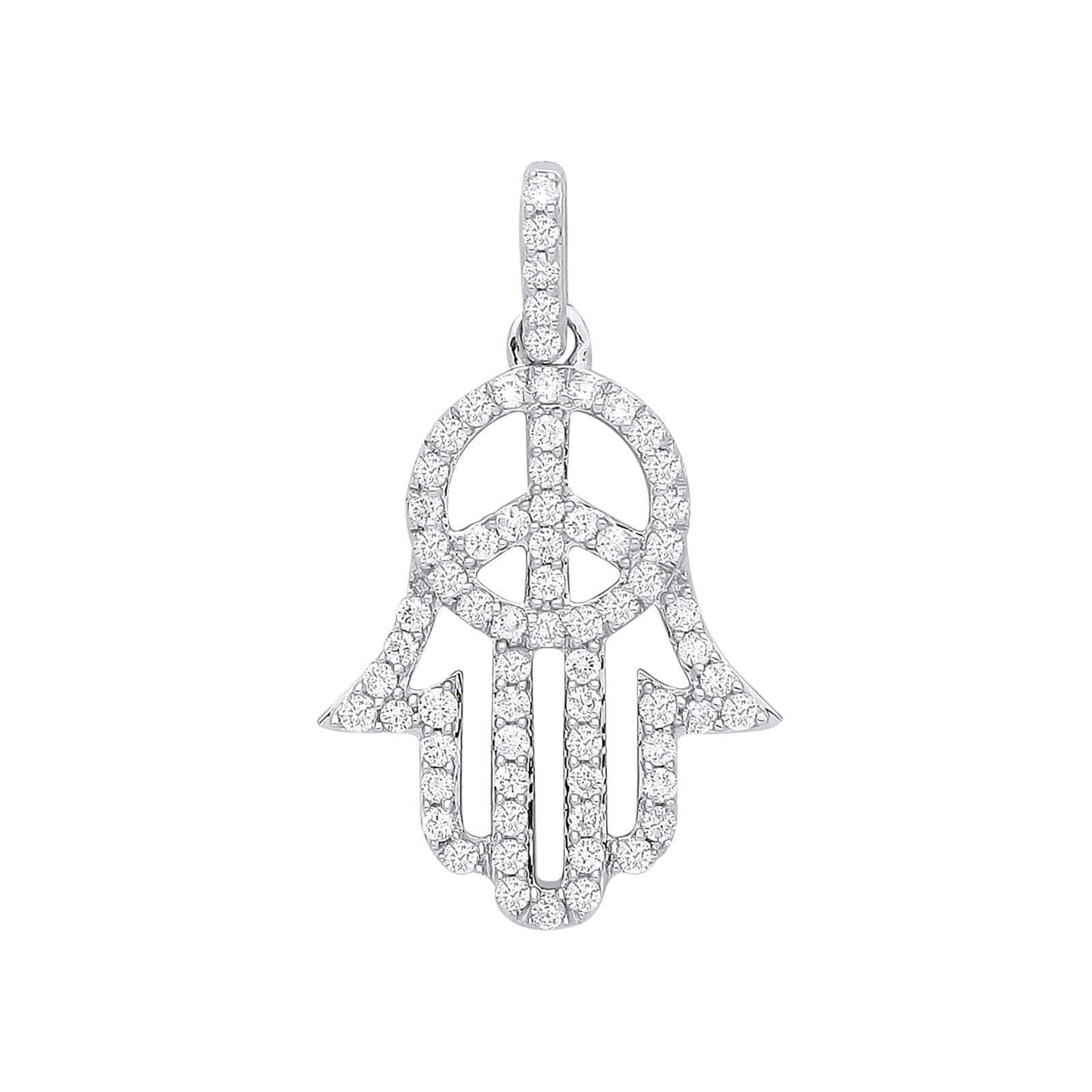 9ct White Gold 0.48ct Diamond Hamsa Hand Pendant Hallmarked
