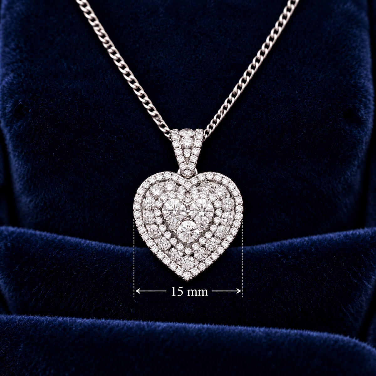 Real Diamond Heart Pendant 18ct White Gold 18" Chain 1.35ctw of Premium Diamonds