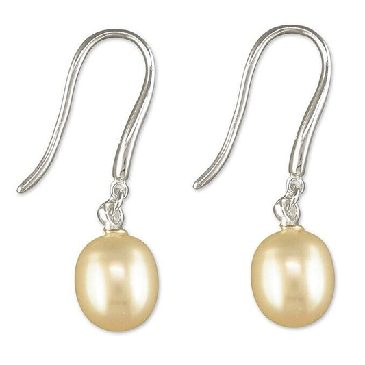 Freshwater Pearl Hook-in Drop Earrings Solid Sterling Silver 925 Hallmark