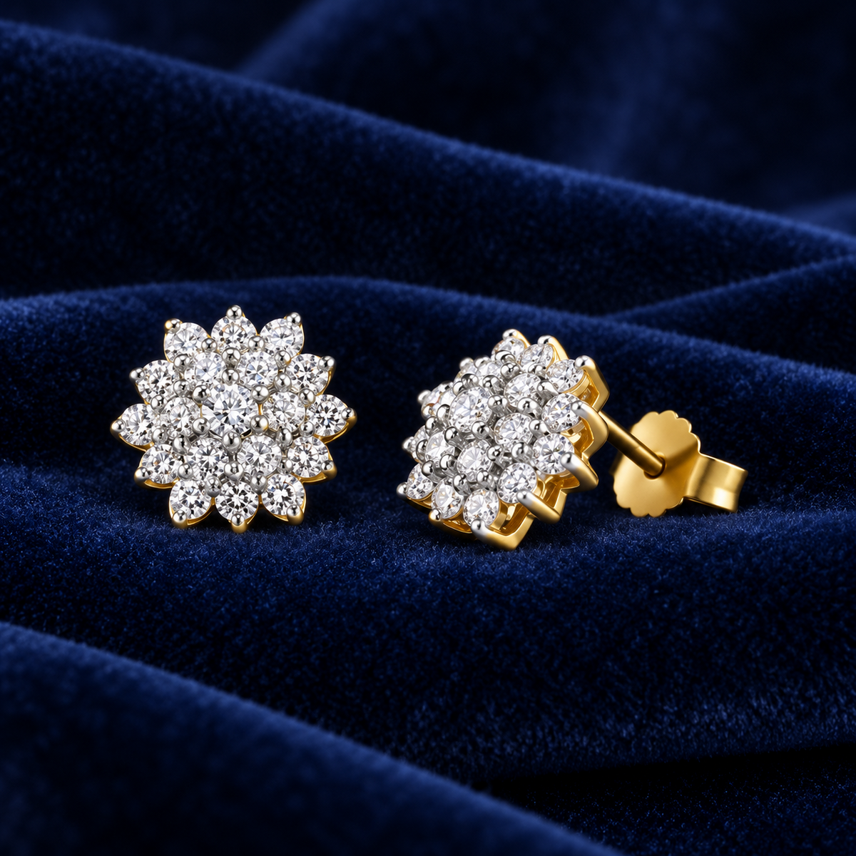 Real Diamond Cluster Stud Earrings Yellow Gold 10mm Premium Mined Diamonds