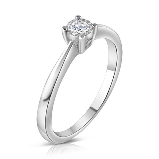 9ct White Gold 0.10ct Real Diamond Solitaire Ring