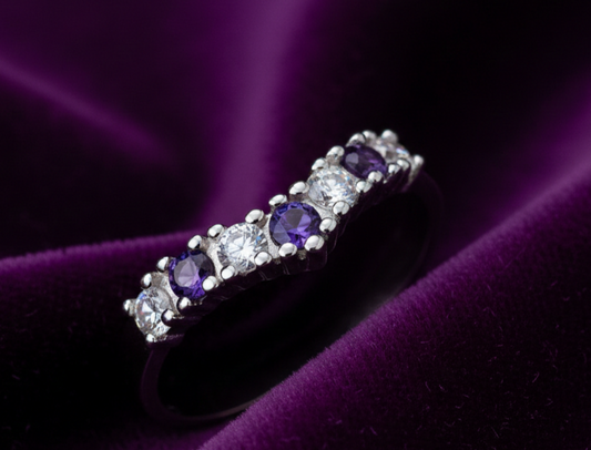 Sterling Silver Amethyst Wishbone Ring Anniversary Band 925 Hallmark Size K-U