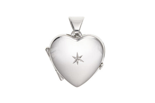 Real Diamond Heart Locket Solid Sterling Silver 925 Hallmark 16mm