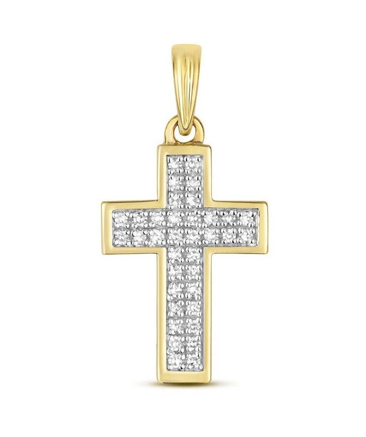 Diamond Cross Pendant 9ct Yellow Gold 0.10ct Premium Diamonds Religious Necklace