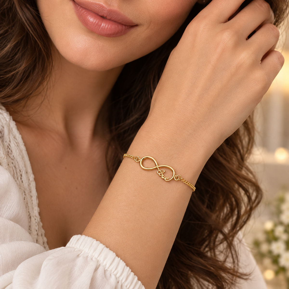18ct Gold Infinity Love Bracelet on Solid Silver – Elegant Romantic Gift for Her