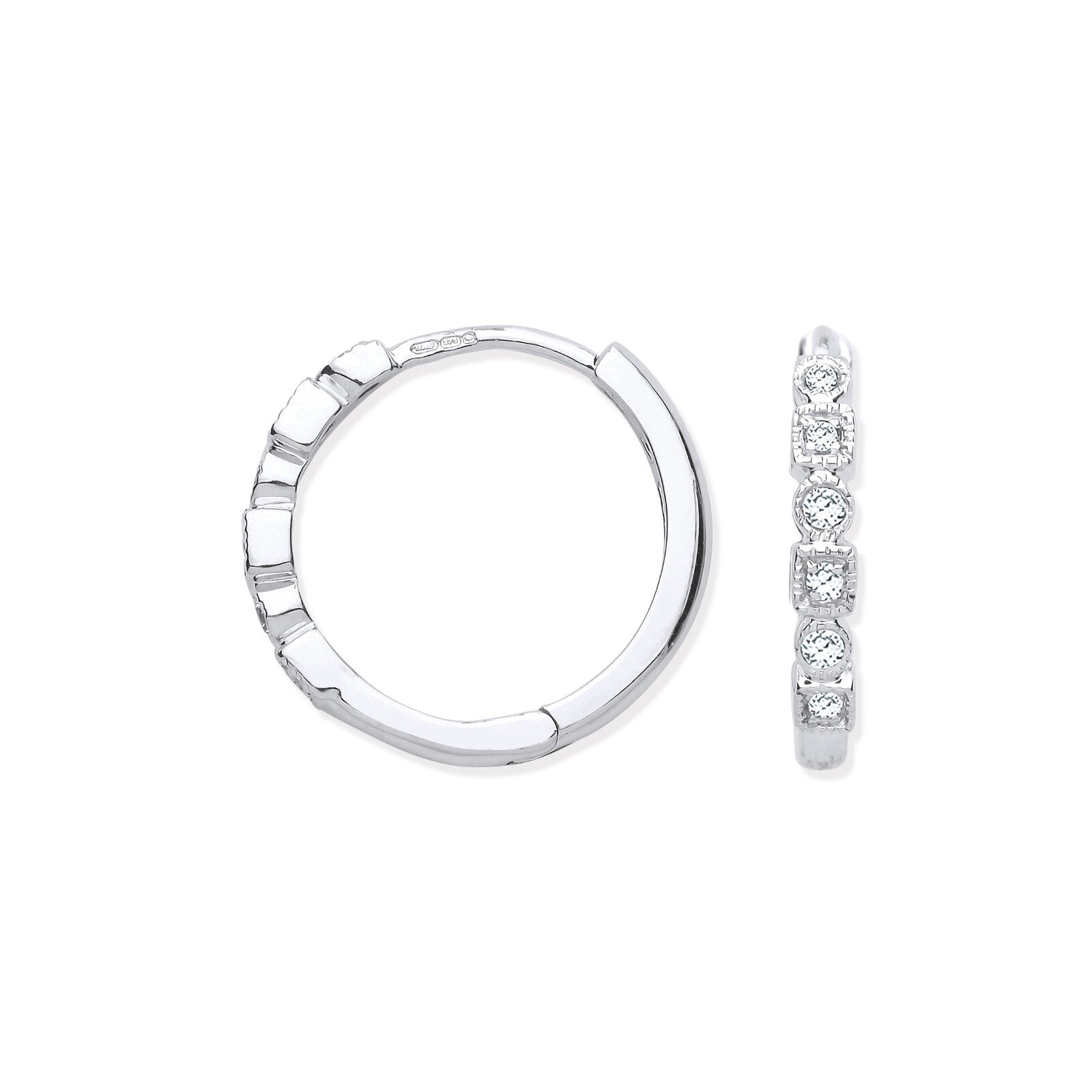 9ct White Gold Round 0.10ctw Diamond Hoops Hallmarked 16mm Diameter