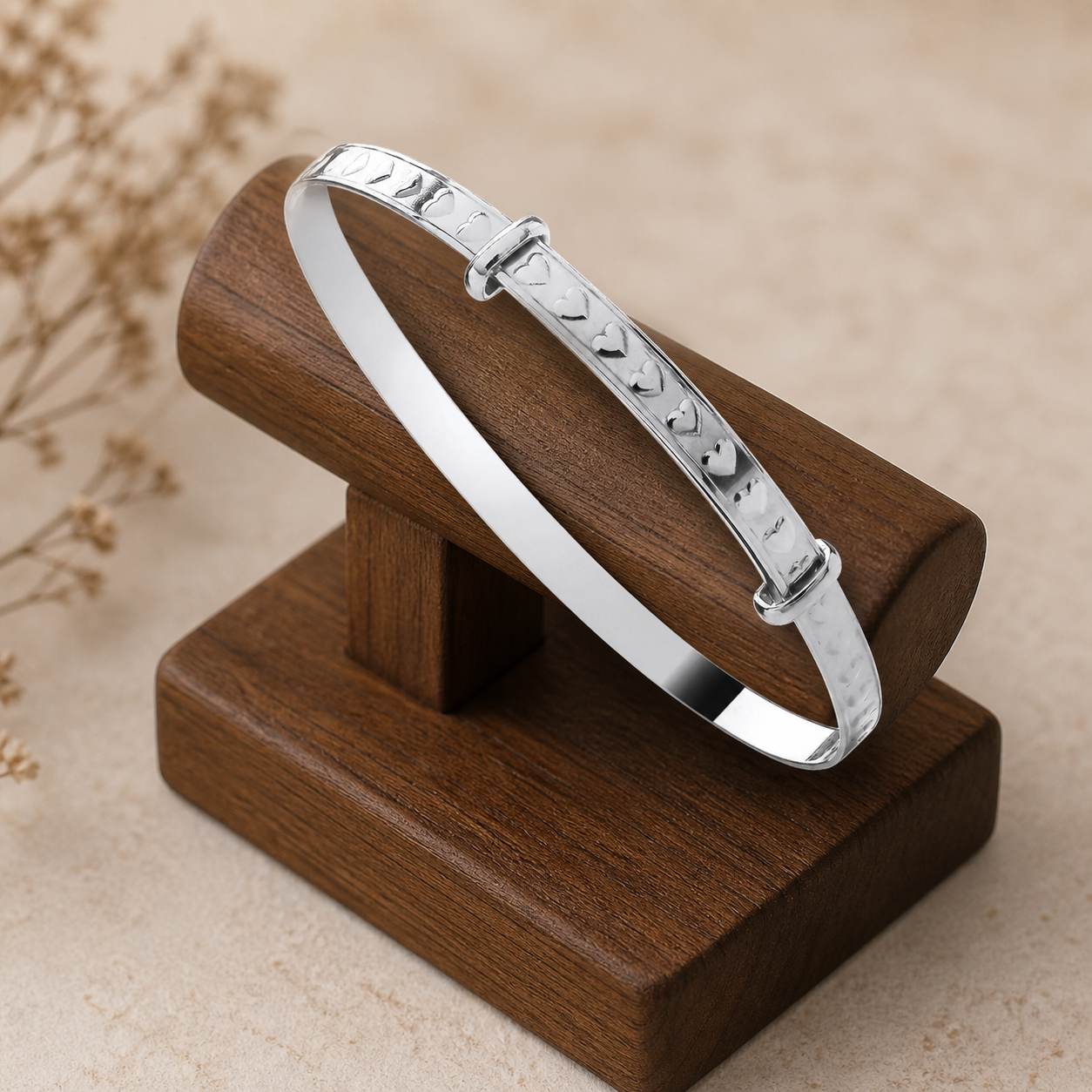 Ladies Heart Expandable Bangle Sterling Silver 925 Hallmarked Bracelet