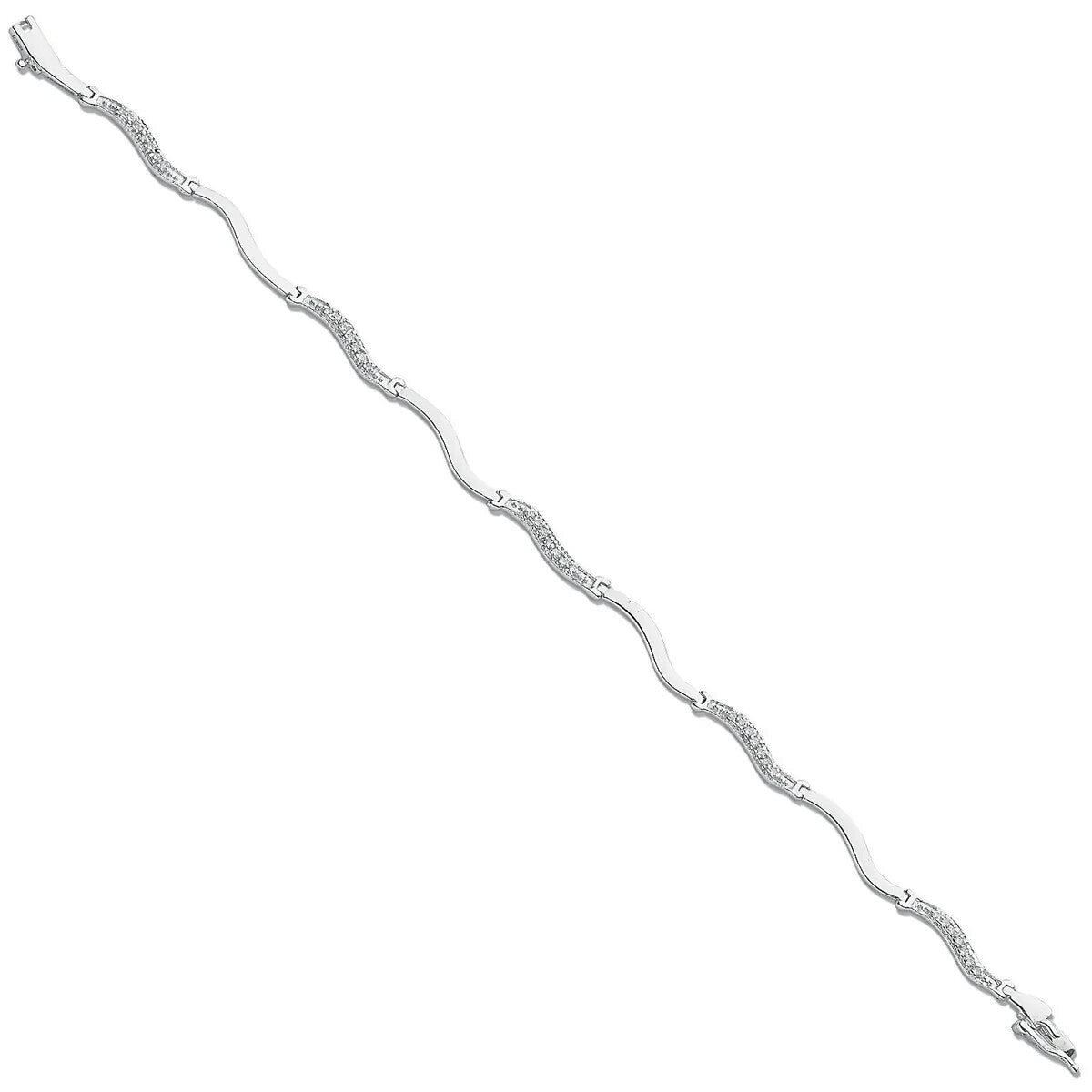 9ct White Gold 0.28ct Diamond Bracelet Wave Bar Link Made in London