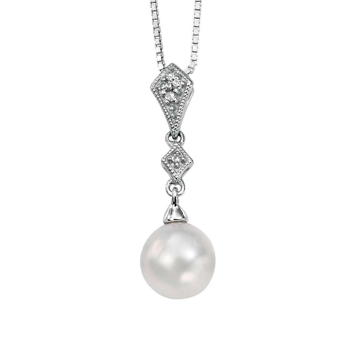 Vintage Freshwater Pearl Diamond Pendant Earrings White Gold 16 18 or 20" Chain