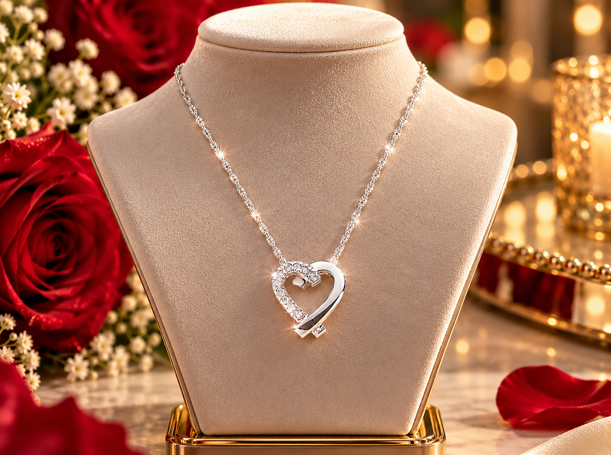 Elegant Diamond Heart Pendant Necklace 9ct White Gold 18" Love Jewellery Gift