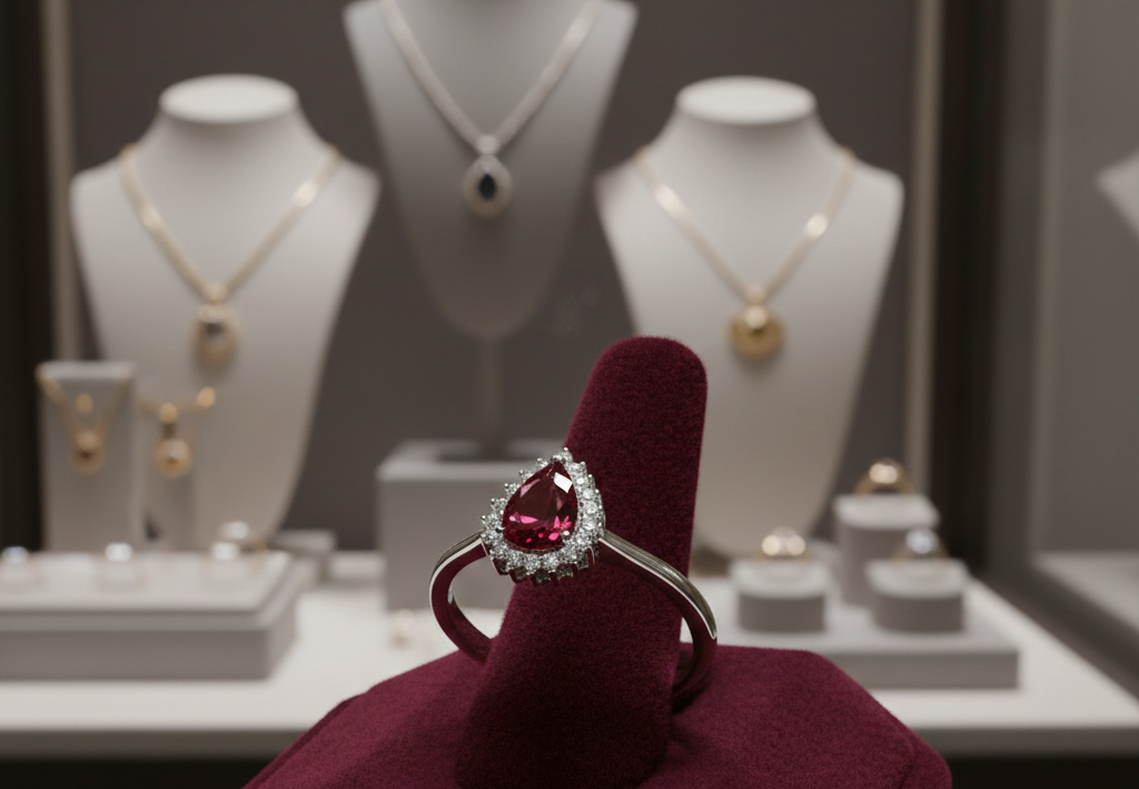 Sterling Silver Ruby Pear Cluster Ring 925 Hallmark Engagement Size K - S