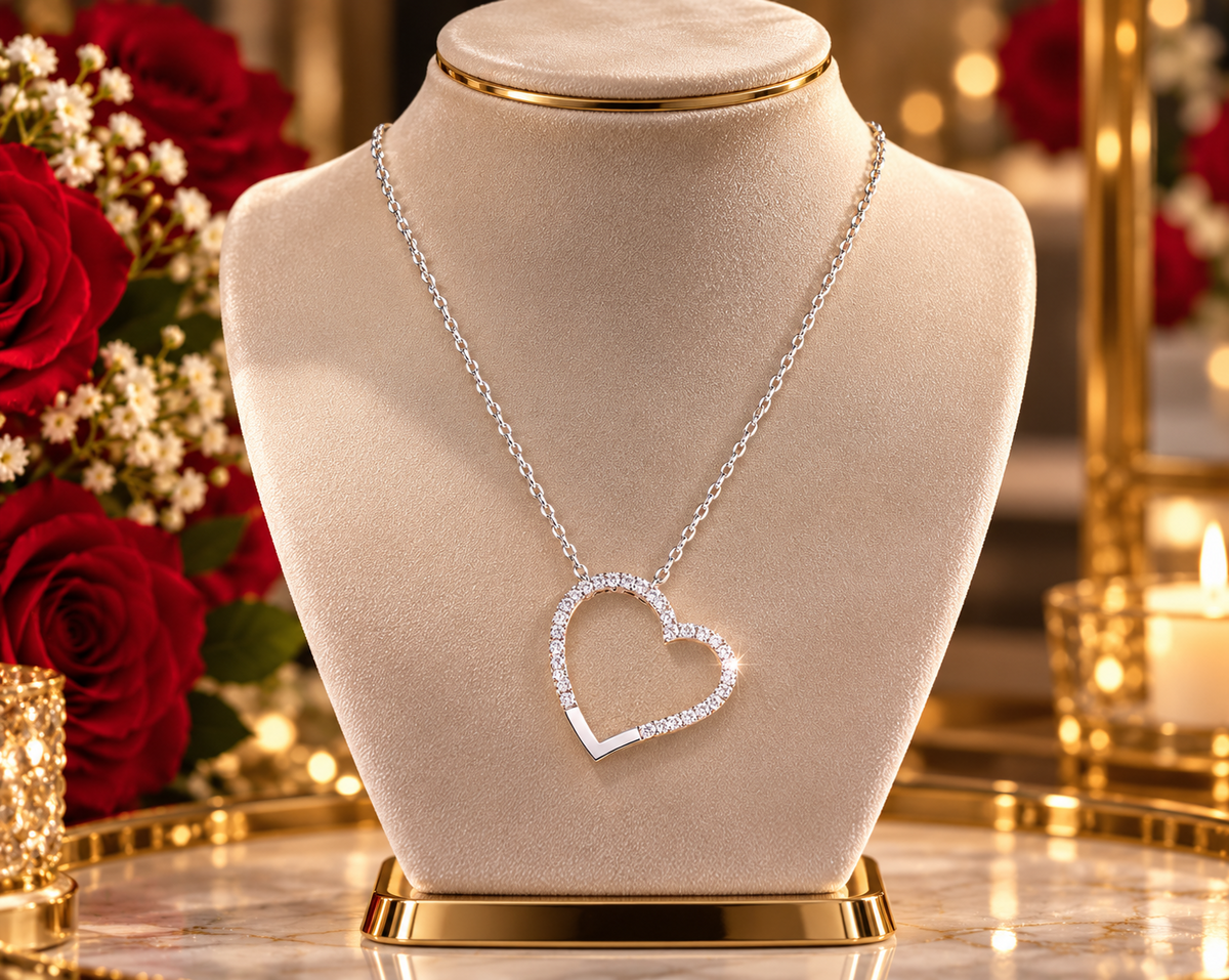 Sparkling Diamond Heart Pendant Necklace 9ct White Gold 18" Love Gift for Her