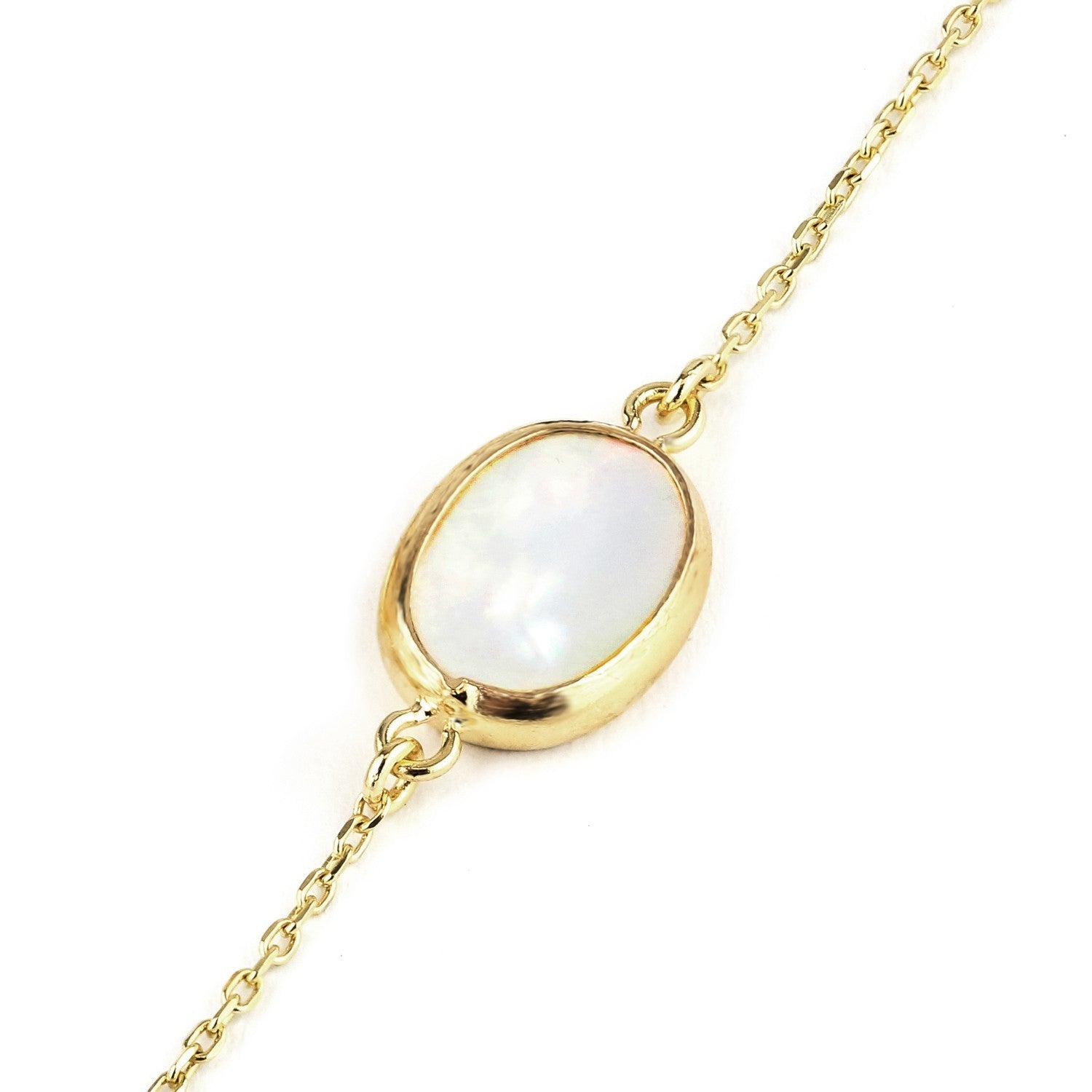 Oval Mother of Pearl Chain Bracelet Yellow Gold 375 Hallmark 17.5-19cm