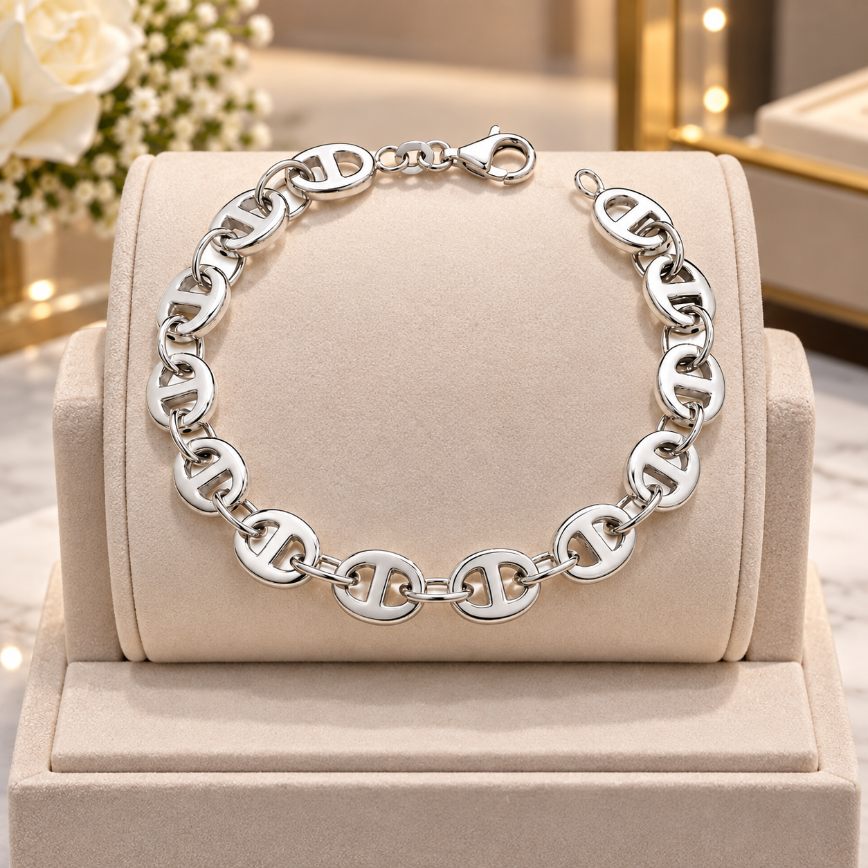 Sterling Silver Mariner Anchor Link Bracelet Lobster Clasp Chunky Statement