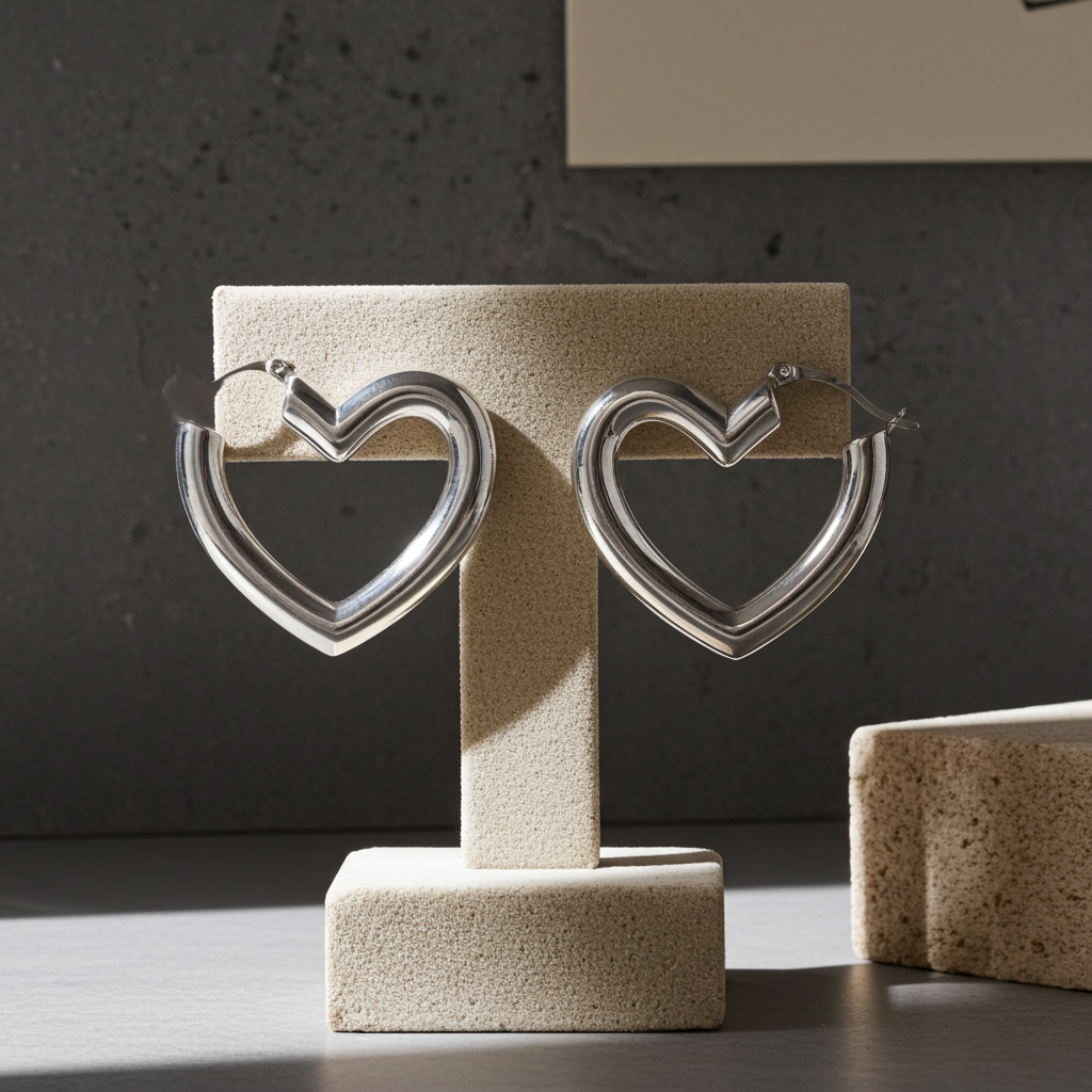 Sterling Silver Heart Hoop Earrings 30mm 925 Hallmarked