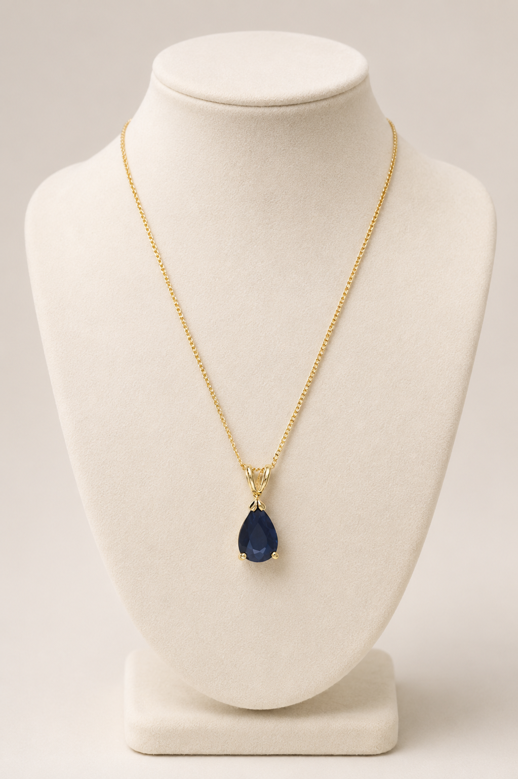 9ct Yellow Gold Pear Cut Sapphire Pendant Necklace & Matching Drop Earrings Set
