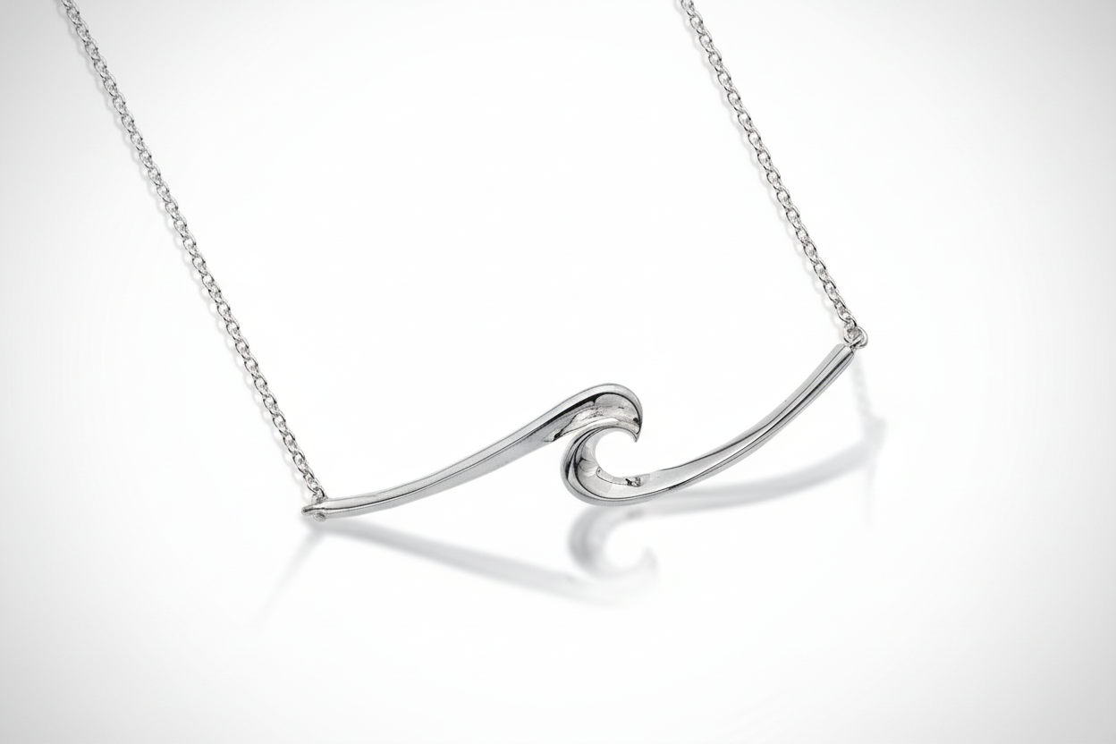 Silver Atlantic Wave Necklace Solid Sterling Silver 16-18" Hallmark Luxury Box