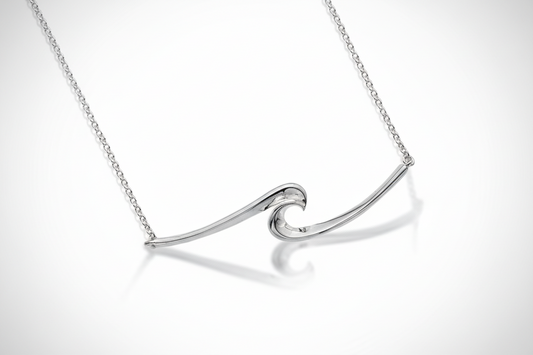 Silver Atlantic Wave Necklace Solid Sterling Silver 16-18" Hallmark Luxury Box