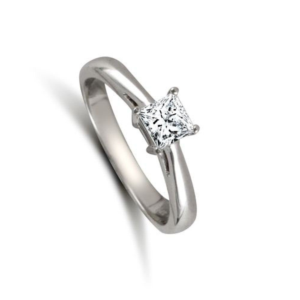 9ct White Gold Princess Cut Solitaire Ring Engagement Full Hallmark
