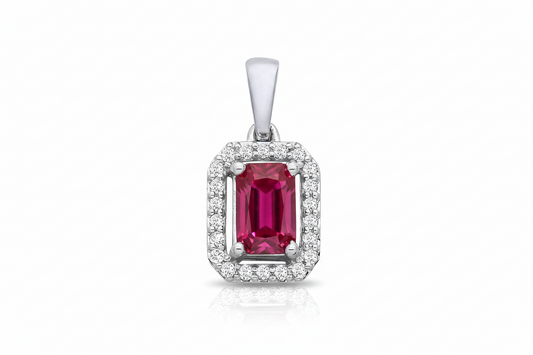18ct White Gold Ruby and Diamond Pendant Made in London