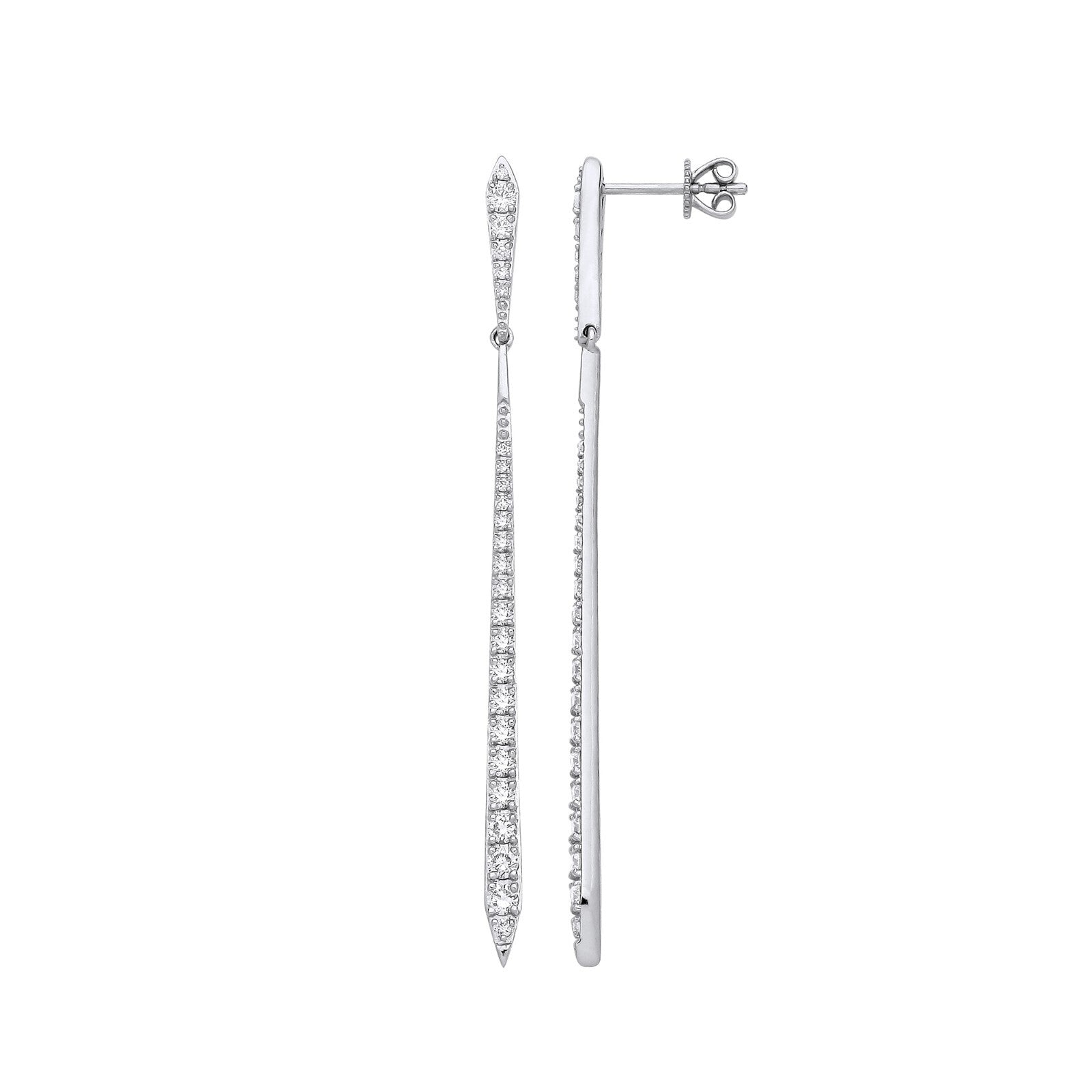 18ct White Gold 1.00ctw Drop Earrings 60 x 2.8mm Hallmarked British Made
