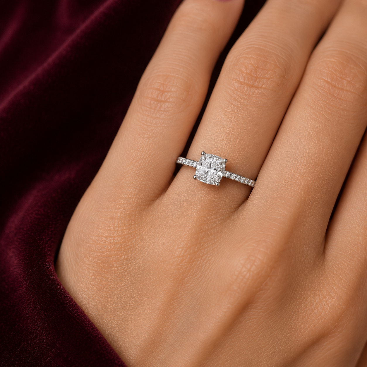 Cushion Solitaire Engagement Ring Solid Sterling Silver 925 Size K - S