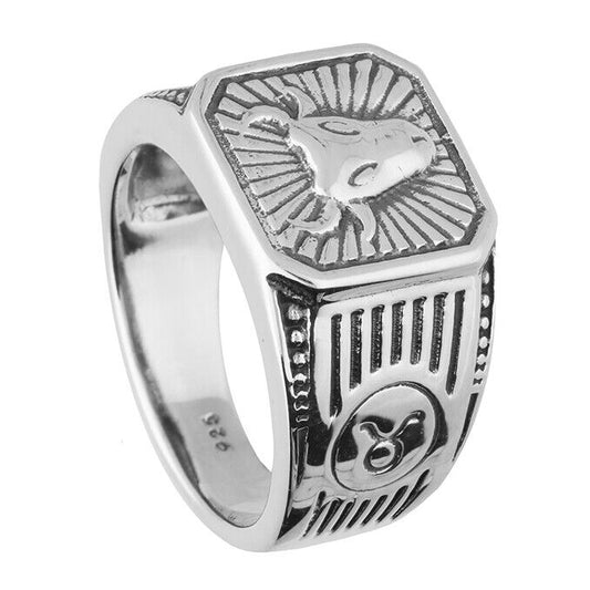Taurus Zodiac Ring Men's Solid Sterling Silver Ring British Made
