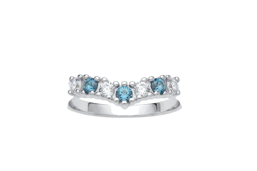 Sterling Silver Aquamarine Wishbone Ring Anniversary Band 925 Hallmark Size K-U