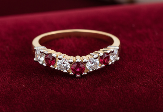 18ct Gold Ruby Wishbone Ring Anniversary Band on Solid Silver Size K-U