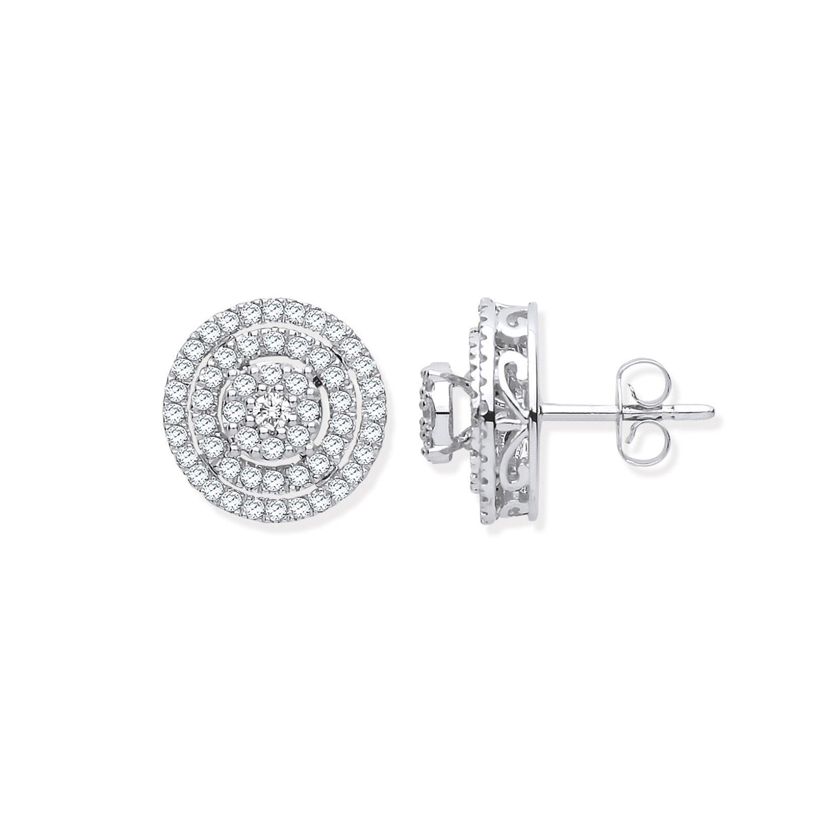 18ct White Gold Multi Circles 0.70ctw Diamond Stud Earrings Hallmarked 12.6mm