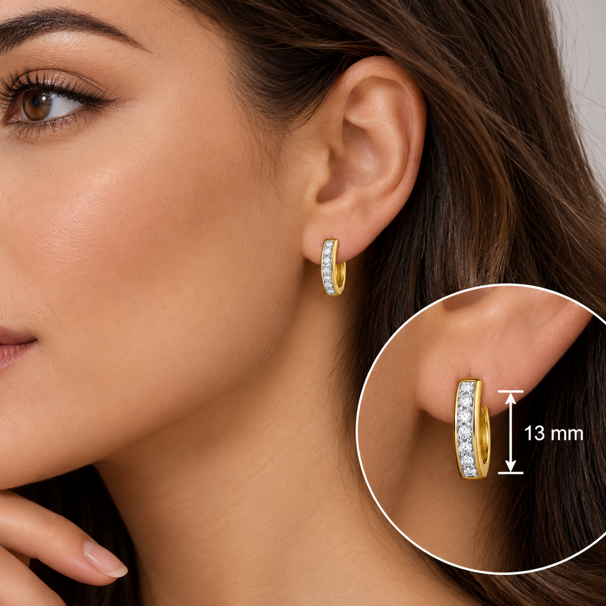 Real Diamond Hoop Earrings 9ct Yellow Gold 13mm Diameter 0.10ctw Mined Diamonds