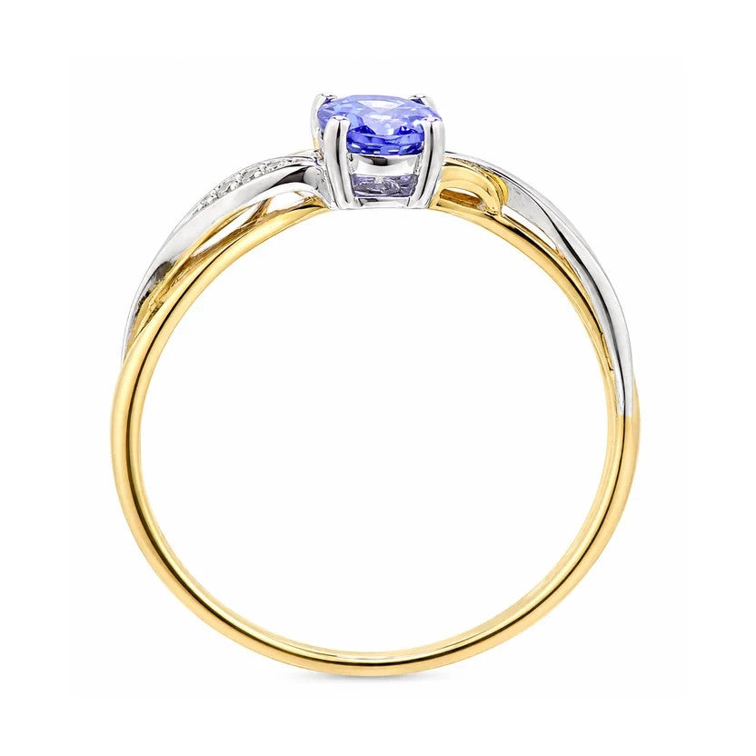 Tanzanite & Diamond Oval Gemstone Ring Two Tone Yellow & White Gold Hallmarked