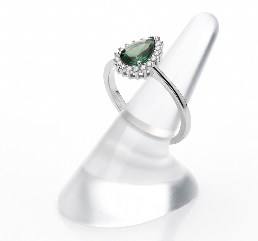 Sterling Silver Emerald Pear Cluster Ring 925 Hallmark Engagement Size K - S