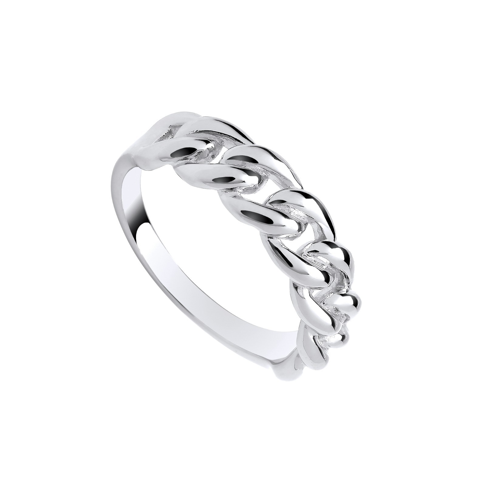 Sterling Silver Curb Chain Link Ring Sizes J - Q British Made 925 Hallmarked