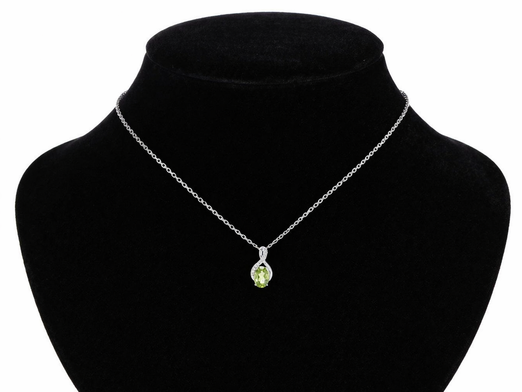 Peridot Infinity Pendant With Diamonds 9ct White Gold 18" 46cm Length Chain