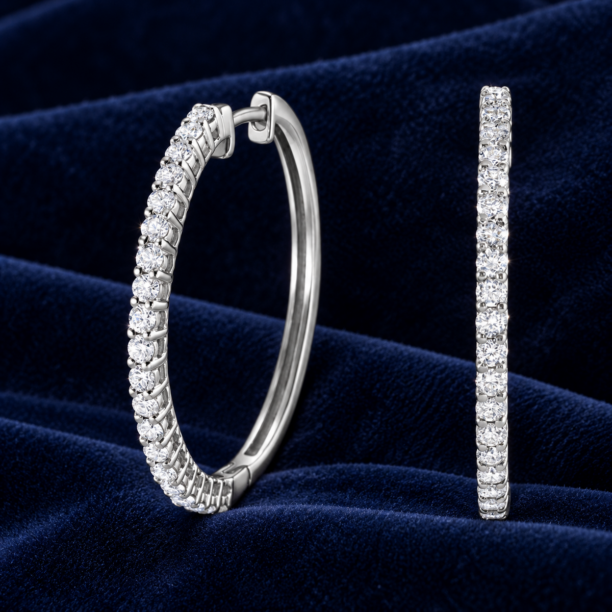 Real Diamond Hoop Earrings 18ct White Gold 26mm Diameter 0.70ctw Mined Diamonds