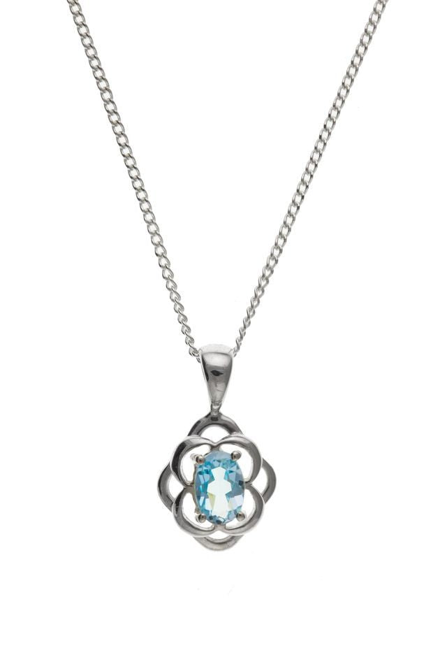 Real Blue Topaz Matching Set Celtic Design Sterling Silver Pendant and Earrings
