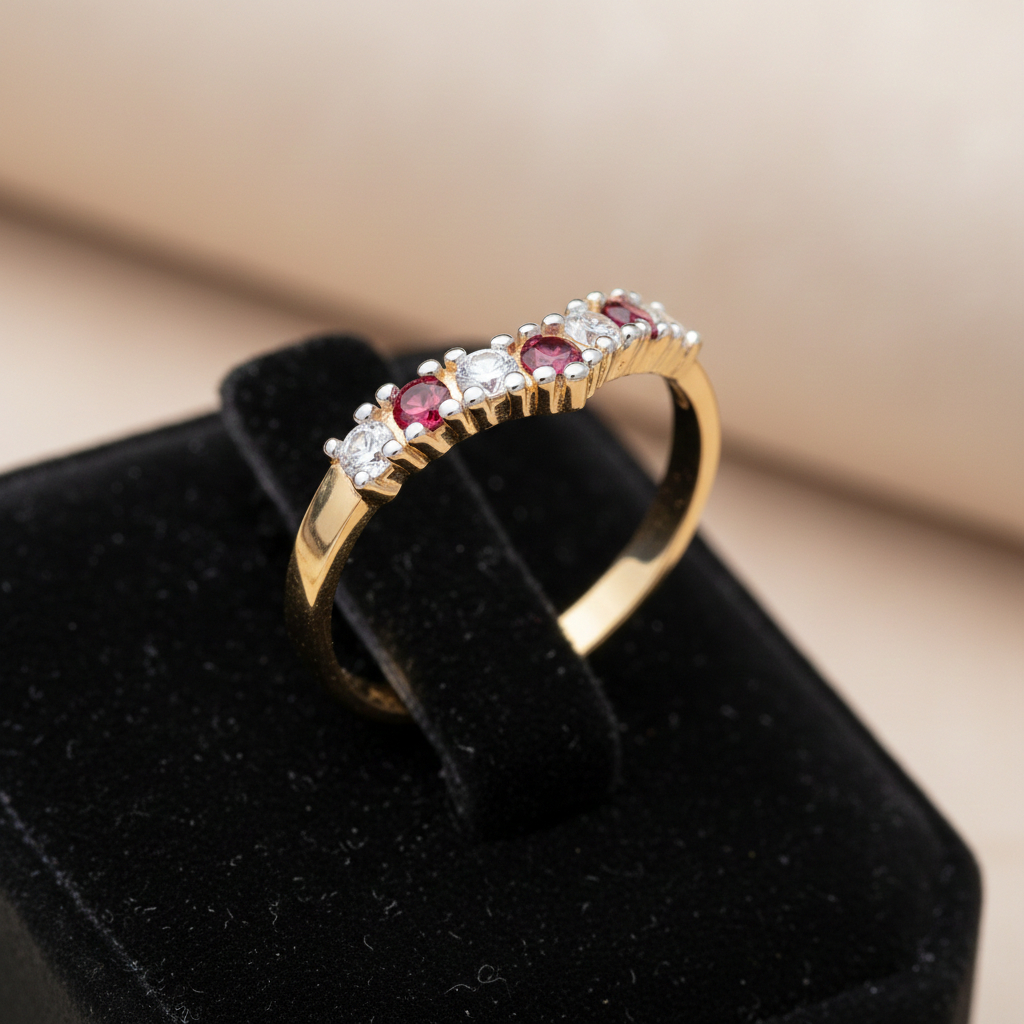 18ct Gold Ruby Wishbone Ring Anniversary Band on Solid Silver Size K-U