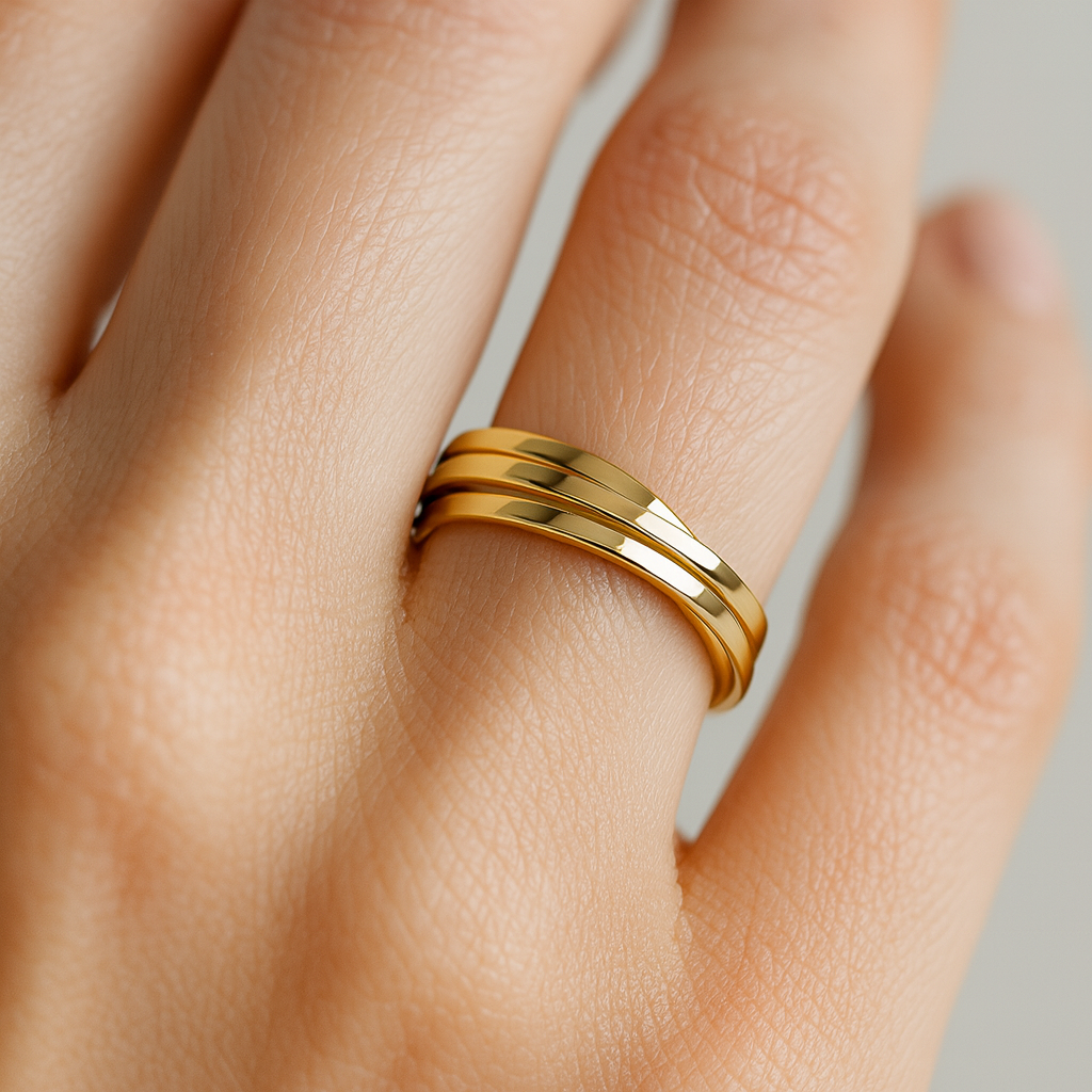 18ct Gold Russian Wedding Ring on Sterling Silver Size K - S