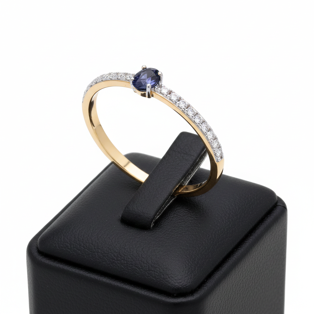 18ct Gold Sapphire Oval Solitaire Ring on Sterling Silver 925 Hallmark Size K-S