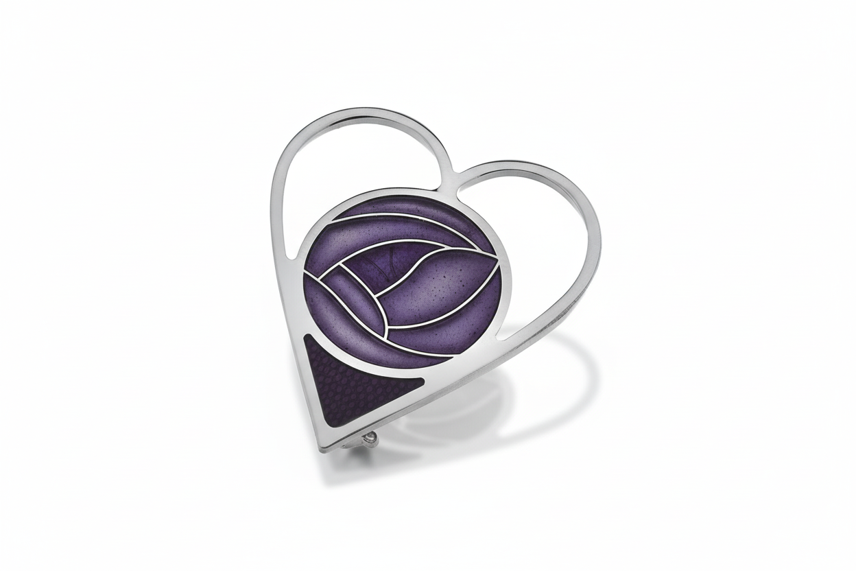 Mackintosh Rose Heart Brooch Purple Silver Plated Brand New Gift Packaging