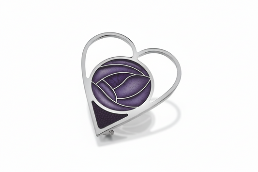 Mackintosh Rose Heart Brooch Purple Silver Plated Brand New Gift Packaging