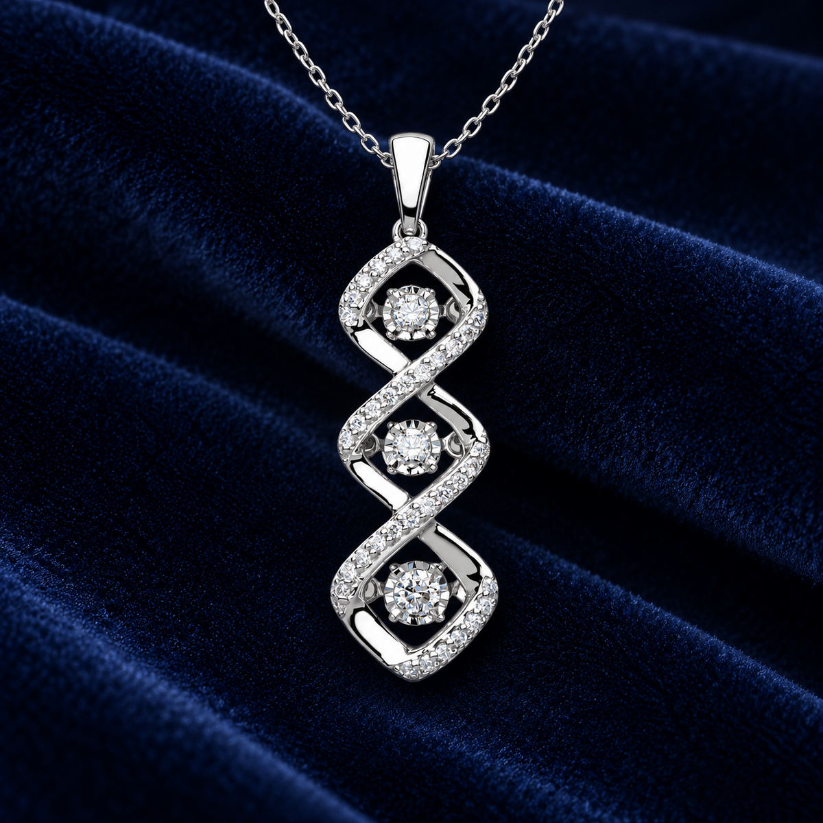 Moveable Dancing Diamond Pendant 9ct White Gold 18" Chain 0.25ctw Real Diamonds